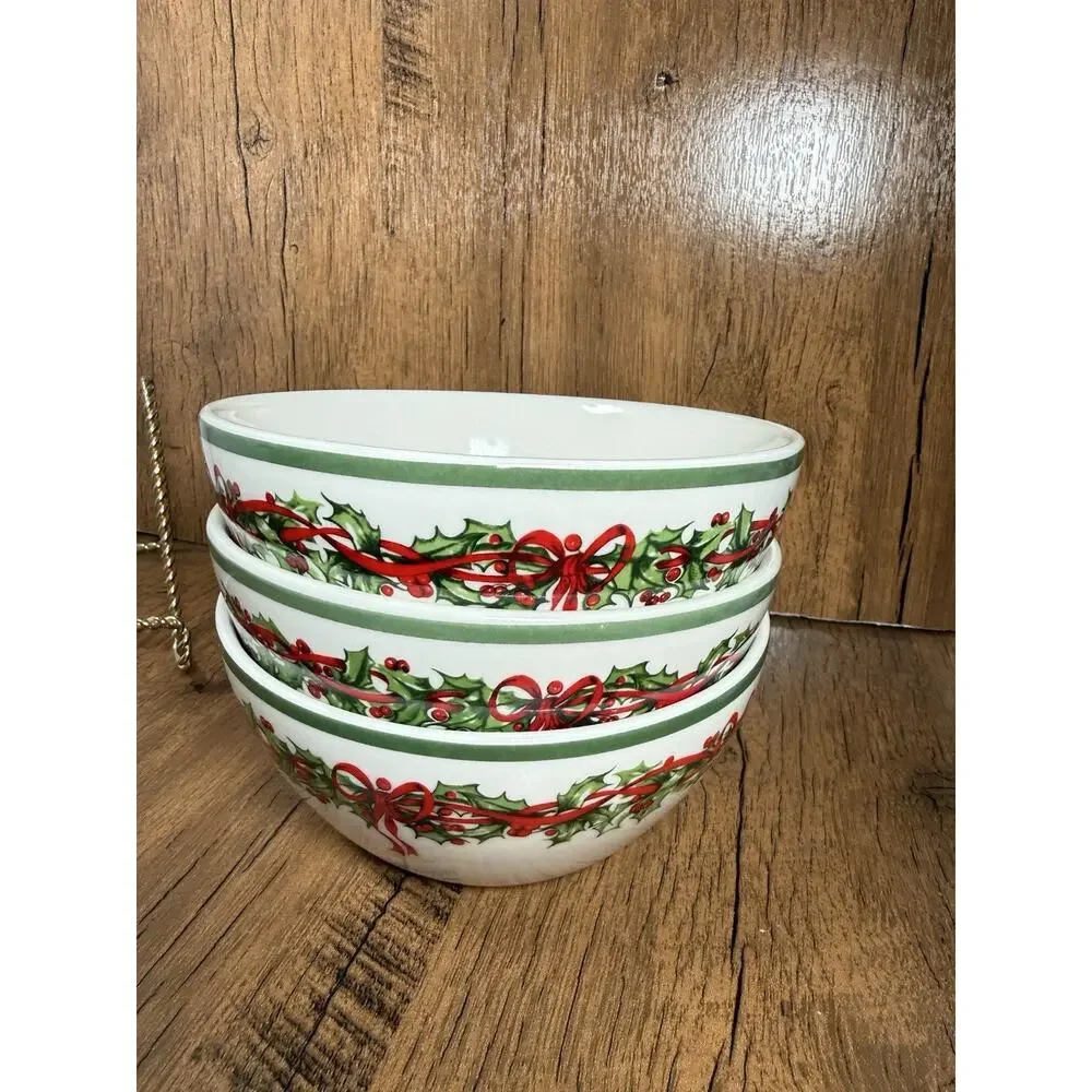 3 Christopher Radko Christmas Traditions Holiday Celebrations Bowl Soup Cereal